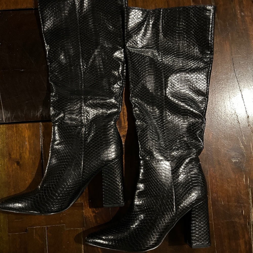 Madden Girl Firefly Snakeskin Knee-High Heeled Boots